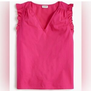 J.Crew Pink Ruffle Sleeve V-Neck Top Size M – Sleeveless Summer Blouse